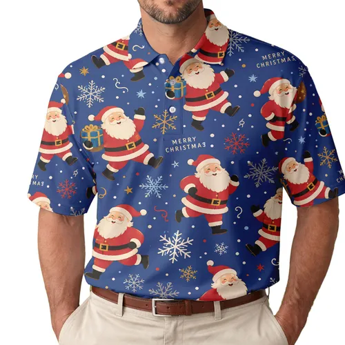 Retro Santa And Snowflakes For Cozy Christmas Parties And Winter Gift Giving For Men Men's Polo Shirt