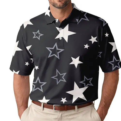 Black And White Star Constellation Night Sky Style For Men Weekend And Evening Wear Men's Polo Shirt