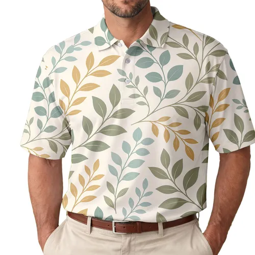 Sage Eucalyptus Leaf Botanical Motif For Relaxed Resort Travel And Weekend Wear Men's Polo Shirt