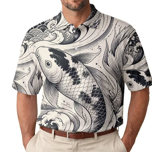 Japanese Koi Fish Flowing Waves For Beach Trips, Coastal Style And Thoughtful Gifts Men's Polo Shirt