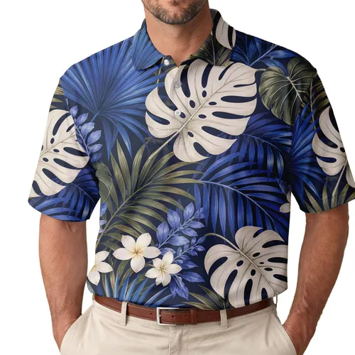 Midnight Tropical Palm And Monstera Garden For Resort Travel And Coastal Getaways Men's Polo Shirt