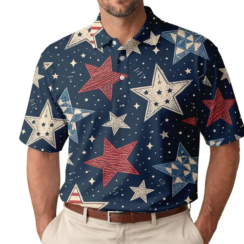 Vintage Americana Star Field For Patriotic Summer Parties And Casual Weekend Outfits Men's Polo Shirt
