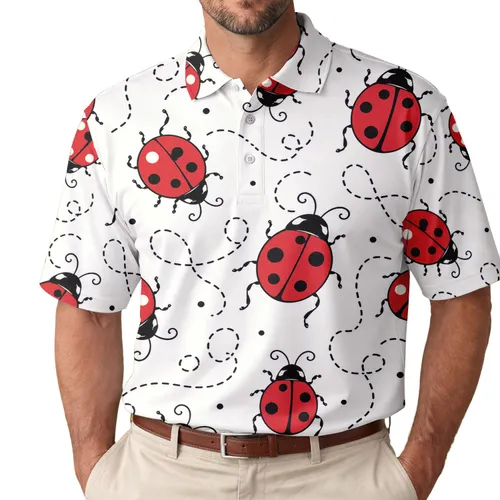 Red Ladybug Scatter For Cheerful Everyday Outfits, Garden Parties, And Weekend Wear Men's Polo Shirt