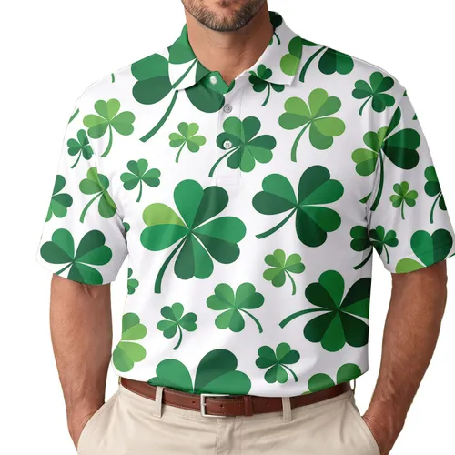 Green Clover Motif For St. Patrick's Day Golf, Travel And Daily Casual Outfits For Men Men's Polo Shirt