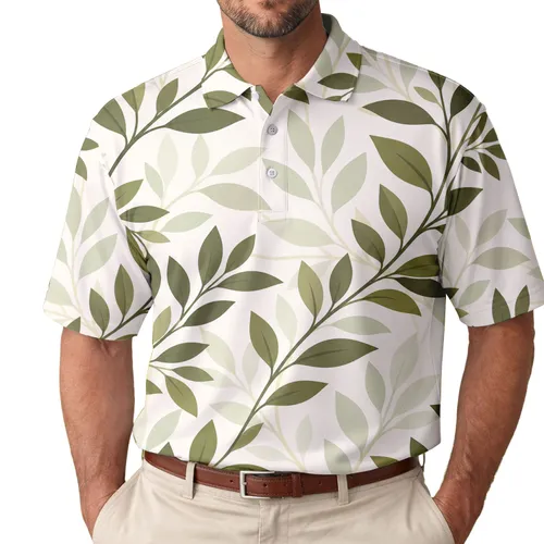 Olive Vine Leaf Botanical Resort Style For Beach Trips, Dates And Summer Casual Days Men's Polo Shirt