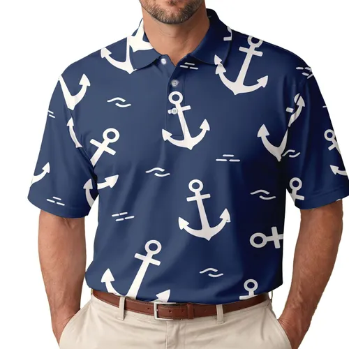 Bold Ivory Nautical Anchors For Classic Coastal Resort Getaways And Maritime Style Lovers Men's Polo Shirt