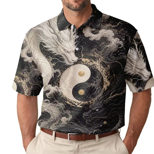 Yin Yang Celestial Dragons For Lunar New Year Festivals And Dragon Art Collectors Men's Polo Shirt
