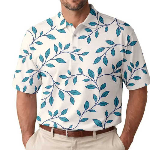 Teal Leafy Vine Botanical For Beach Vacations Date Nights And Casual Resort Style Men Men's Polo Shirt
