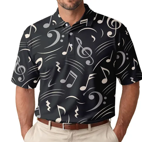 Elegant Silver Music Notes And Treble Clefs For Jazz Nights, Concerts And Music Lovers Men's Polo Shirt