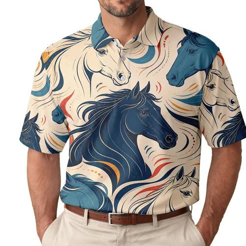 Modern Equestrian Horse Head Motif for Ranch Days, Stable Style and Horse Lovers Men's Polo Shirt