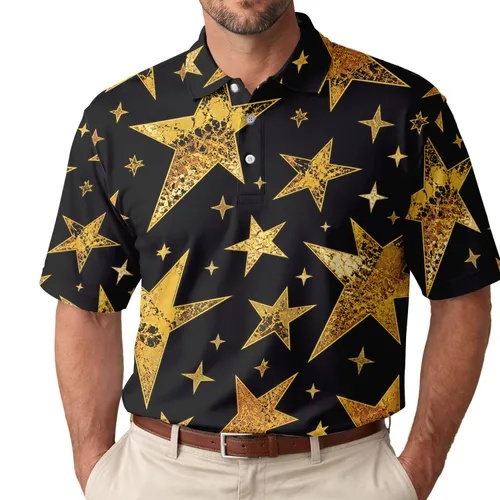 Antique Gold Star Constellation Motif for Nightlife Streetwear Style Enthusiasts Men's Polo Shirt