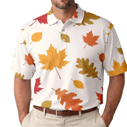 Scattered Autumn Leaves for Smart Casual Office and Weekend Wear Men's Polo Shirt