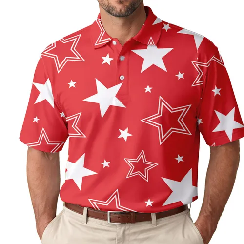 White Star Scatter For Festive Holidays, Game Days And Everyday Weekend Casual Style Men's Polo Shirt