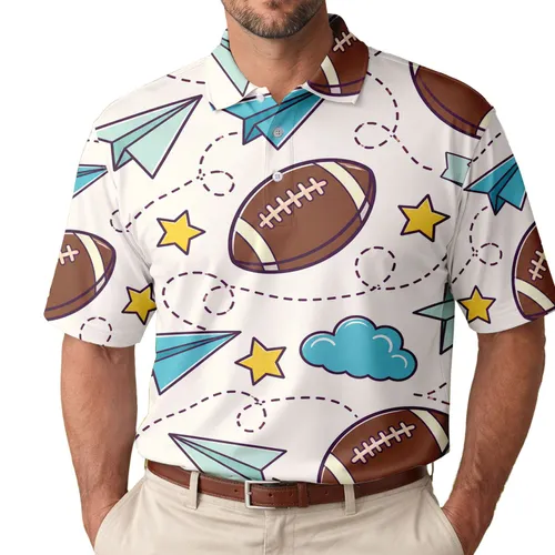 Football Paper Airplanes And Stars For Game Day Travel Fans And Casual Streetwear Men's Polo Shirt