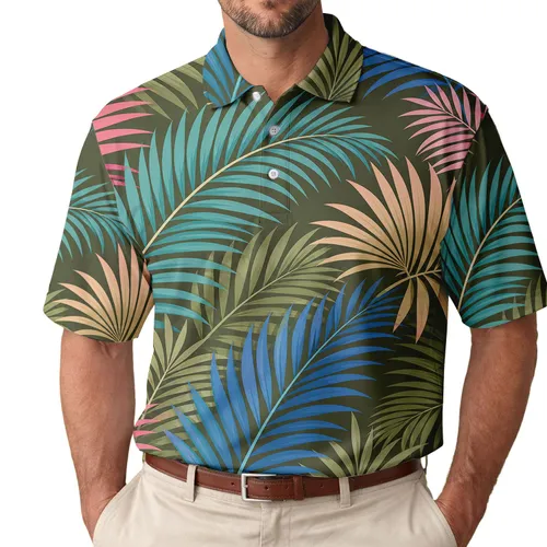 Tropical Palm Leaf Botanical Resort Style For Summer Vacation Wear Men's Polo Shirt