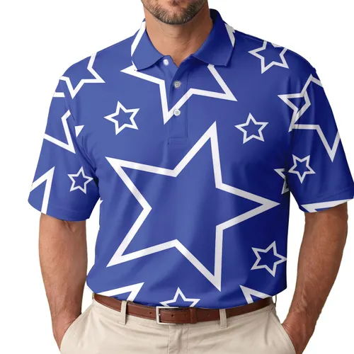 Bold White Star Outlines On Royal Blue For Athletic Streetwear And Everyday Men's Wear Men's Polo Shirt