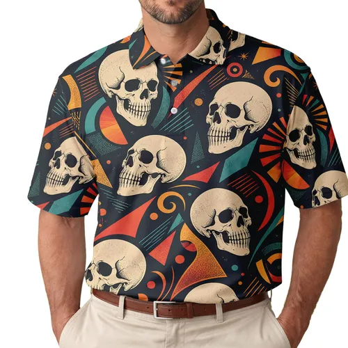 Abstract Skull Collage For Halloween Parties, Gothic Streetwear And Music Festivals Men's Polo Shirt