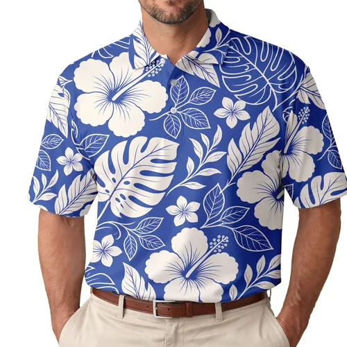 Royal Cobalt And Ivory Hibiscus Botanicals For Beach Resorts And Tropical Getaways Men's Polo Shirt