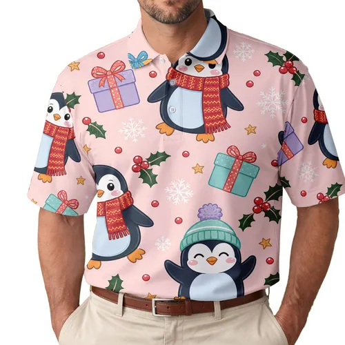 Cute Christmas Penguins With Gifts For Festive Holiday Parties, Winter Travel, And Family Fun Men's Polo Shirt