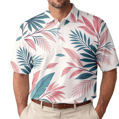 Pink Teal Tropical Palm Leaves For Resort Getaways And Everyday Weekend Style Men's Polo Shirt