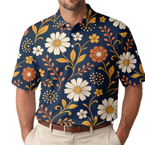 Vintage Wildflower Navy Floral Summer Casual Wear For Men Men's Polo Shirt