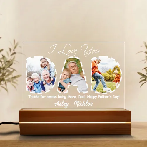 Personalized Dad Photo Acrylic Plaque, Custom Father's Day Gift for Dad Grandpa, LED Name Sign Keepsake