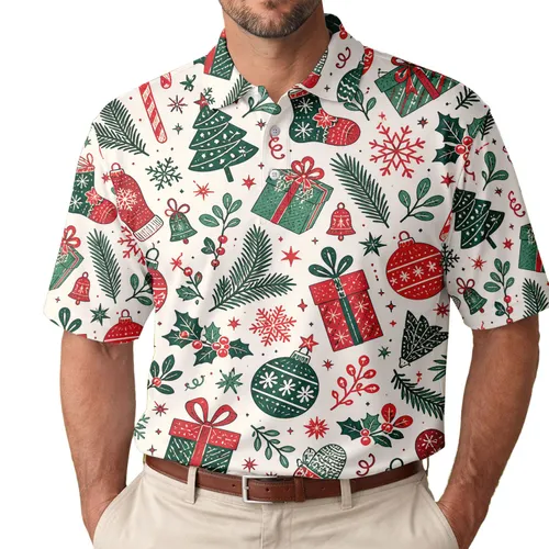 Christmas Ornaments Holly Candy Canes For Holiday Parties, Gatherings, And Gift Giving Men's Polo Shirt