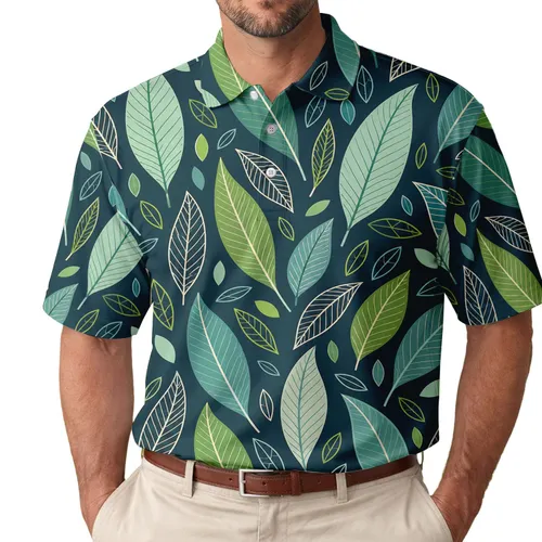 Tropical Green Leaf Botanical Beach Vacation Casual Wear For Men Men's Polo Shirt