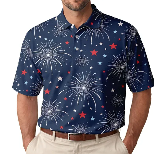 Patriotic Fireworks And Star Night Sky For Fourth Of July Parties And Summer Events Men's Polo Shirt