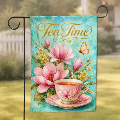 Tea Time Magnolia Porch Accent For Spring Welcome Patio Cottage Home Entryway Yard Garden Flag