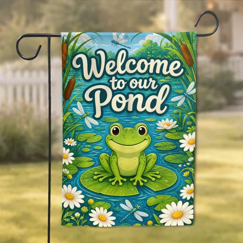 Friendly Frog Pond Welcome Porch Decor For Spring Yard And Patio Homeowners Gift Garden Flag