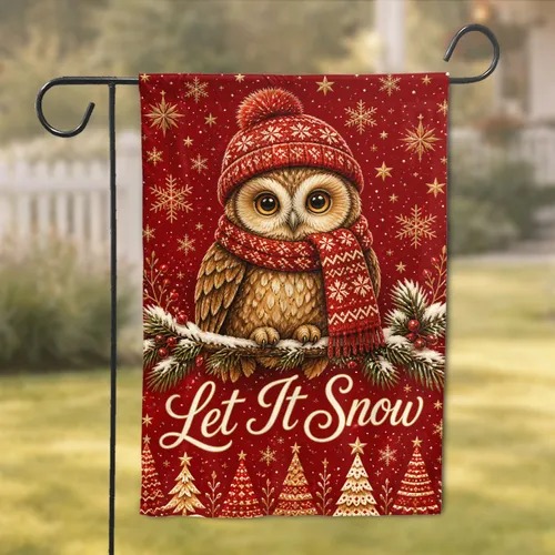 Festive Owl With Let It Snow Holiday Porch Decor For Winter Home And Yard Lovers Garden Flag