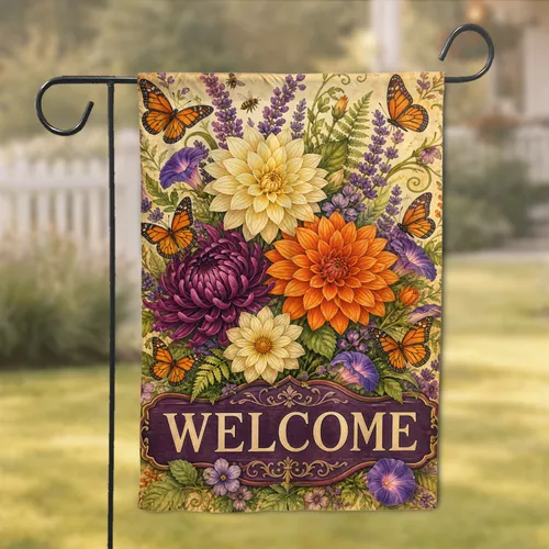 Spring Floral Butterfly Welcome Porch Decor For Cottage Core Home And Porch Lovers Garden Flag