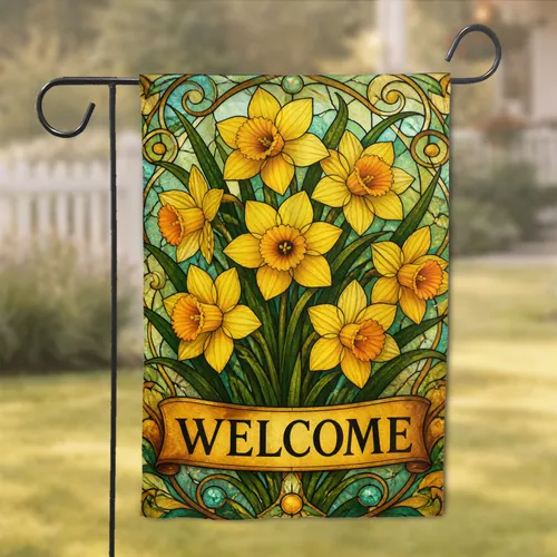 Stained Glass Daffodil Welcome Porch Decor For Spring Yard Entryway Home Charm Accent Garden Flag