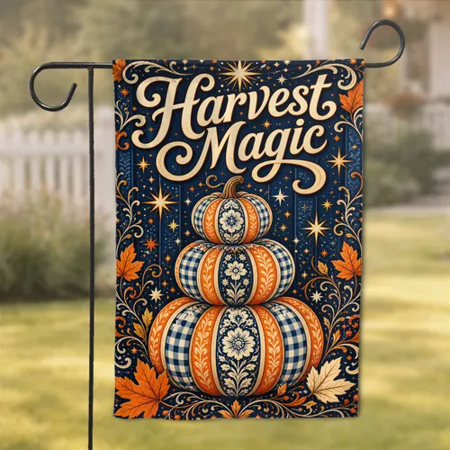 Harvest Magic Pumpkin Stack Autumn Porch Decor for Cozy Farmhouse Fall Homes Entryway Garden Flag