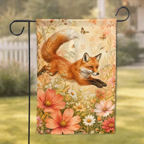 Leaping Red Fox In Spring Meadow Porch Decor For Cottage Garden Lovers And Nature Fans Garden Flag
