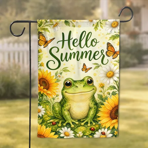 Summer Frog And Sunflower Porch Accent With Butterflies For Cheerful Yard Appeal Garden Flag