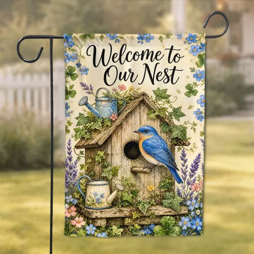 Welcome To Our Nest Bluebird Birdhouse Spring Porch Decor For Farmhouse Homes Outside Garden Flag