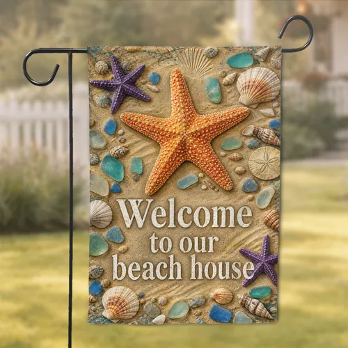 Starfish Shell Welcome Beach House Porch Decor Coastal Entryway For Ocean Lovers Garden Flag