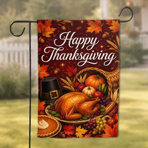 Happy Thanksgiving Turkey And Cornucopia Autumn Porch Decor For Festive Homes Entry Garden Flag