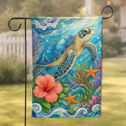 Ocean Turtle Coastal Porch Decor For Patio, Garden, And Entryway Summer Home Accent Garden Flag