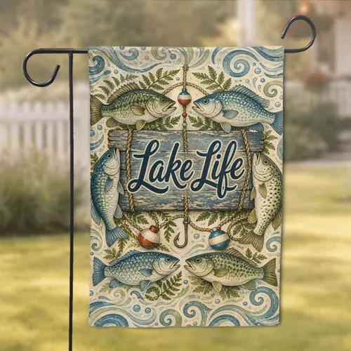 Lake Life Fish Lakehouse Rustic Porch Decor For Cabin Patio Outdoor Charm And Style Garden Flag