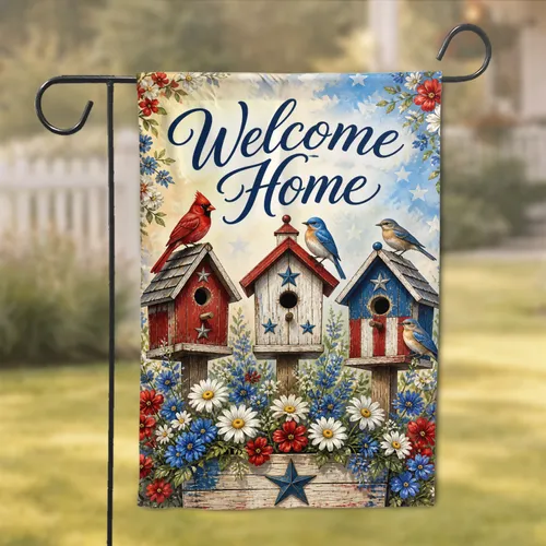 Welcome Home Patriotic Birdhouse Porch Accent for Cottage Porches, Yards, and Entryways Garden Flag