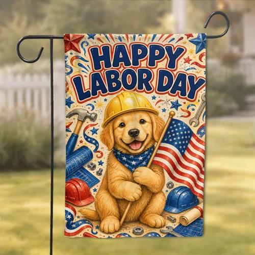 Golden Retriever Puppy Labor Day Yard Decor With American Flag For Patriotic Homes Garden Flag
