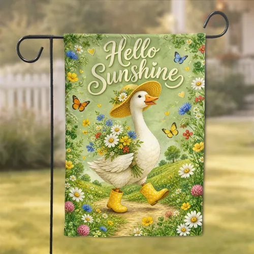 Hello Sunshine Goose Spring Porch Decor for Yard, Patio, and Home Welcome Displays Garden Flag