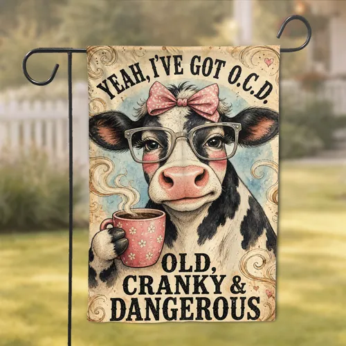 Whimsical Cow With Bow And Glasses Porch Decor For Farmhouse Entryway Gift Lovers Garden Flag