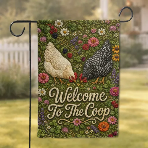 Rustic Chicken Coop Welcome for Porch, Yard and Farmhouse Farm Charm Accent Piece Garden Flag