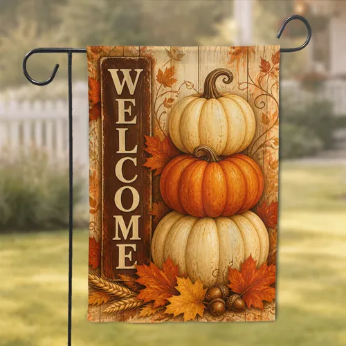 Autumn Pumpkin Stack Porch Welcome Decor for Farmhouse Entryway and Yard Display Garden Flag