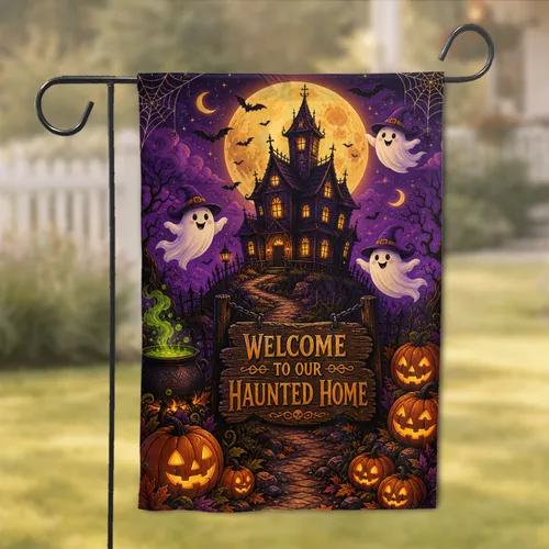 Gothic Haunted House Moonlit Halloween Porch Decor for Spooky Yard and Front Entry Garden Flag