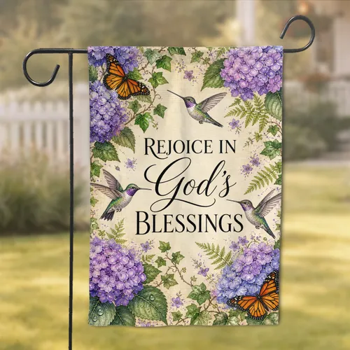 Rejoice In God's Blessings Lavender Hummingbirds For Faithful Porch And Home Decor Garden Flag